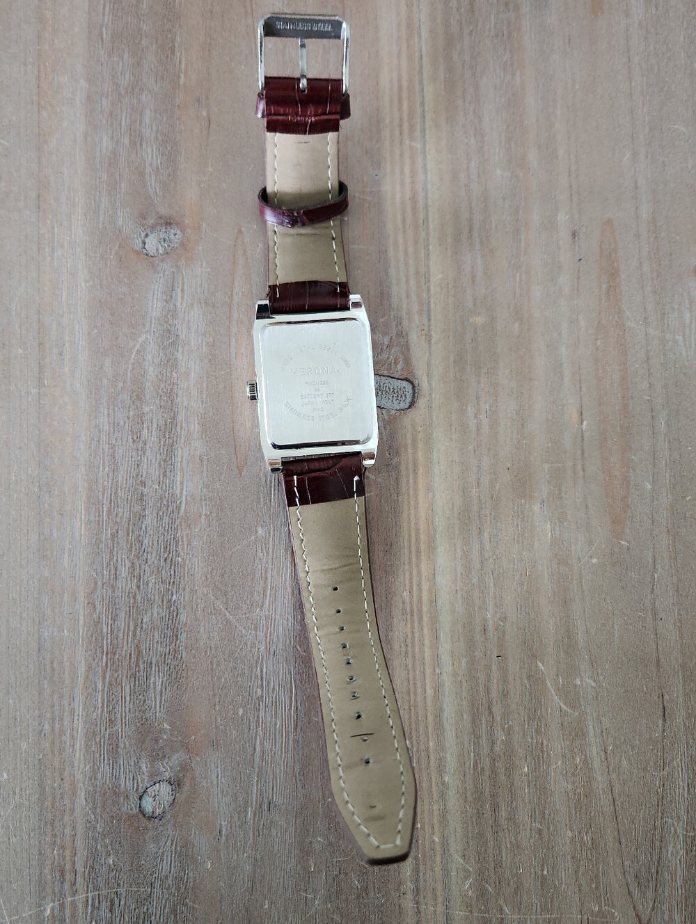 ⌚ Merona Men's Rectangular Dress Watch | Brown Croc-Embossed Strap | New Battery - Picture 5 of 9